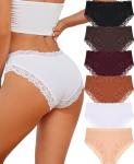Knowyou Women's Cheeky Cotton Lace Hipster Briefs