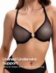 Deyllo Women's Front Closure Sexy See Through Mesh Sheer Bra Non Padded Unlined Plunge Racerback Bra for Underwire(Black,38D)