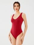 Reoria Women's Backless Deep V Bodysuit in Red