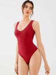Reoria Women's Backless Deep V Bodysuit in Red