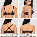 DOBREVA Women's Strapless Bras See Through Sheer Lace Non Padded Underwired Multiway Bra Black 38E