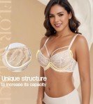 DotVol Women's Sexy Strappy See Through Lace Bra Plus Size Unlined Underwire Everyday Bra(Beige, 44D)