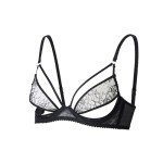 Cute and Spicy Faye Sexy Lace Bra - Black Lace Bra, Designer Unlined Underwire, Romantic Balconette Bras for Women (US, Cup Band, D, 36, Black)