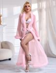 Sheer Pink Feather Fur Bridal Robe Nightgown