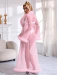 Sheer Pink Feather Fur Bridal Robe Nightgown