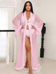 Sheer Pink Feather Fur Bridal Robe Nightgown