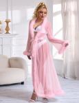 Sheer Pink Feather Fur Bridal Robe Nightgown