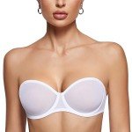 INLYRIC Women's Sheer Strapless Bra Mesh Unlined See Through Bra Underwire Sexy Plus Size Multiway Bra White 34E