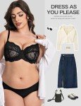 Deyllo Women's Plus Size Bra Full Coverage Minimizer Lace See Through Non Padded Unlined Underwired for Heavy Breasts(Black,44H)