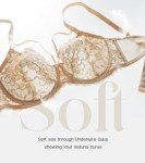 DotVol Women's Sexy Strappy See Through Lace Bra Plus Size Unlined Underwire Everyday Bra(Beige, 44D)