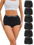 FINETOO Women’s Cotton Boy Shorts 6 Pack Black