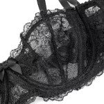 Sexy Lace Push Up Bra for Women Underwire Non Padded Half Cup Plus Size See Through Bras S-XL(D238BB,Black,M)