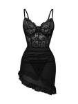 Foxiny Sheer Lace Corset Babydoll Lingerie Set