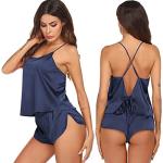 Navy Blue Silk Pajama Set for Women