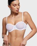 INLYRIC Women's Sheer Strapless Bra Mesh Unlined See Through Bra Underwire Sexy Plus Size Multiway Bra White 34E