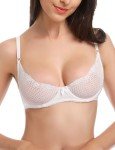WingsLove Sexy Bra Sheer Wired See Through Soft 1/2 Half Demi Cup Unlined Bralette Lace Mesh (White 36B)