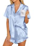 Ekouaer Light Blue Satin Pajama Set for Women