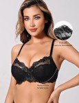 Deyllo Women's Lace Bra Plus Size Underwire Embroidered Unlined Bra See Through Non Padded(Black,42F)