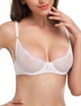 WingsLove Sexy Bra Sheer Wired See Through Soft 1/2 Half Demi Cup Unlined Bralette Lace Mesh (White 36B)