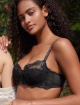 Deyllo Women's Lace Bra Plus Size Underwire Embroidered Unlined Bra See Through Non Padded(Black,42F)