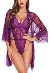 Avidlove Women's Lace Bodysuit and Kimono Set