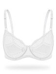 WingsLove Sexy Bra Sheer Wired See Through Soft 1/2 Half Demi Cup Unlined Bralette Lace Mesh (White 36B)
