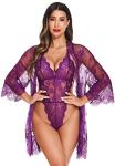 Avidlove Women's Lace Bodysuit and Kimono Set