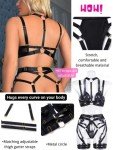 Kaei&Shi Garter Belt Thong Lingerie for Women,Strappy Hollow Out Underwire Racerback Sexy Lingerie,Harness Garter Leg Strap Matching 4 Piece Lingerie Set Petite Boudoir Black X-Small