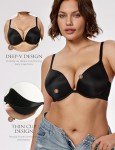 Wingslove Women's Push up T-Shirt Bra Deep-V Plunge Everyday Seamless Underwire Lightly Padded Bras Lift Up (Lightly Lined Black,42DD