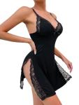 Floral Lace Split Side Slip Dress Set