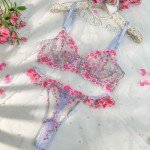 HELLOLAGIRL Sexy Lingerie Set for Women,Lace Womens Lingeries flower Teddy Lingerie 3 Piece with Garter Belt (Pink, M)