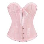 Pink Lace-Up Corset Top with Ruffle Trim