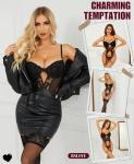RSLOVE Black Lace Corset Teddy Lingerie Set