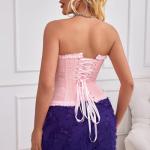 Pink Lace-Up Corset Top with Ruffle Trim
