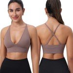 Evercute Women's Sports Bras Adjustable Deep V Neck Bras Wireless Spaghetti Strap Criss Cross Padded Seamless Low Support Sexy Everyday Bras
