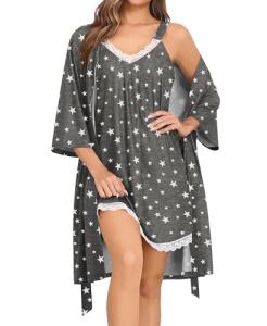 Lace Nightgown and Robe Set for Women