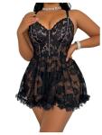 RoseSeek Plus Size Floral Lace Babydoll Set