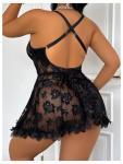 RoseSeek Plus Size Floral Lace Babydoll Set