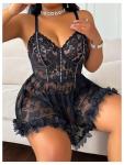 RoseSeek Plus Size Floral Lace Babydoll Set