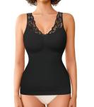 Lace Shapewear Cami with Built-In Bra - Black