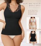 Lace Shapewear Cami with Built-In Bra - Black