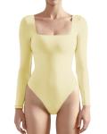 Butter Yellow Long Sleeve Sexy Bodysuit Top