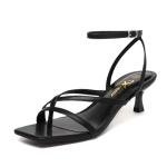 Black Strappy Kitten Heels with Ankle Strap
