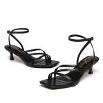 Black Strappy Kitten Heels with Ankle Strap