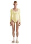 Butter Yellow Long Sleeve Sexy Bodysuit Top