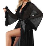 Sparkly Tulle Robe with Feather Trim for Women