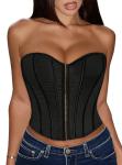 Lace Up Boned Strapless Corset Bustier - Black