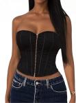 Lace Up Boned Strapless Corset Bustier - Black
