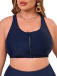 Aderea Plus Size Navy Zip Front Swim Top