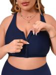 Aderea Plus Size Navy Zip Front Swim Top